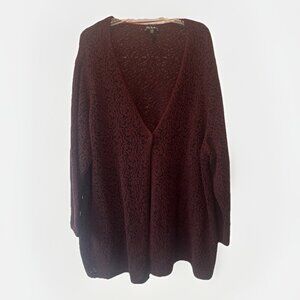 Ulla Popken Womens Burgundy Loose Weave 1 Snap Cardigan 28/30 Lagenlook Comfort